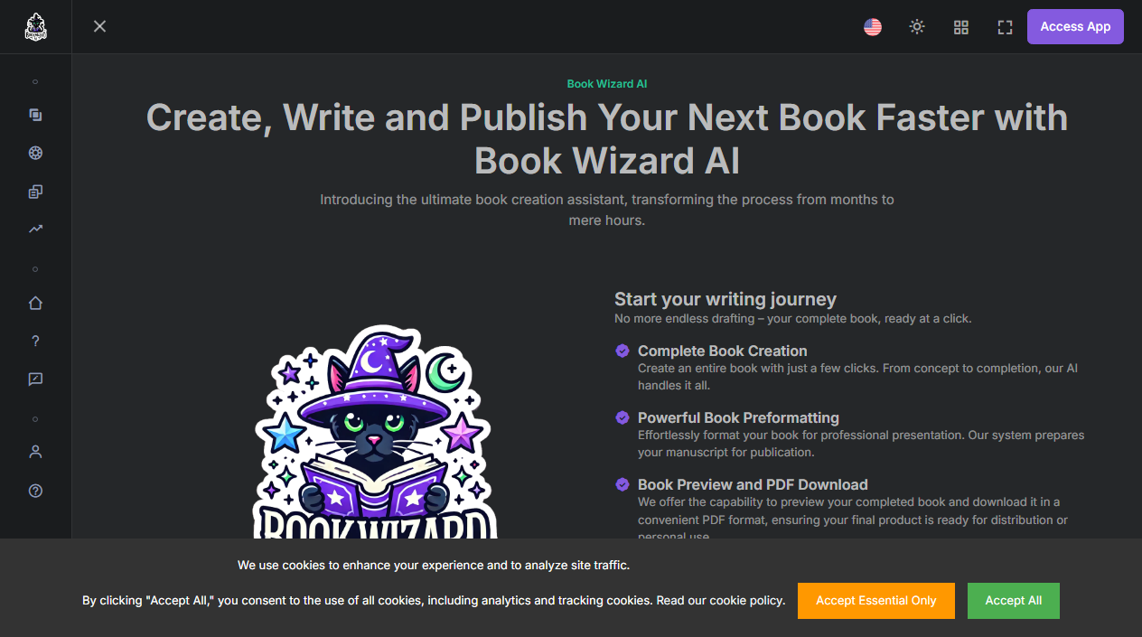 Book Wizard AI 是一个利用人工智能技术快速创建、编写和出版书籍的平台。-SOAI.IM